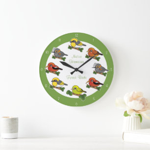 Grande Horloge Ronde Oiseaux de la forêt d'Hawaii