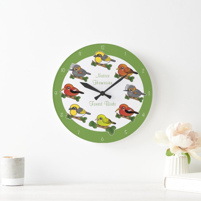 Grande Horloge Ronde Oiseaux de la forêt d'Hawaii (Maison)