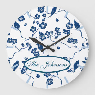 Grande Horloge Ronde Oiseaux de Toile contemporains & Flore