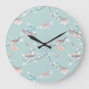 Grande Horloge Ronde Oiseaux et fleurs