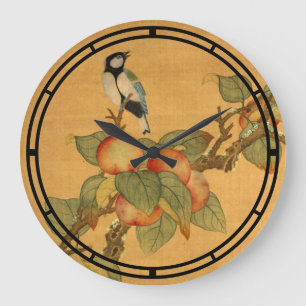 Grande Horloge Ronde Oiseaux Et Fruits D'Origine Chinoise