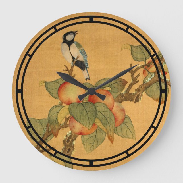 Grande Horloge Ronde Oiseaux Et Fruits D'Origine Chinoise (Recto)