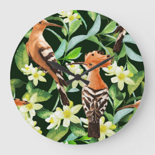 Grande Horloge Ronde Oiseaux exotiques : Tropical Vintage Print