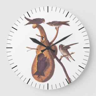 Grande Horloge Ronde Oiseaux pourpres Martin Audubon avec Gourd Home