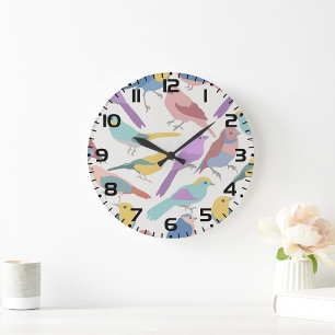 Grande Horloge Ronde Oiseaux réunis