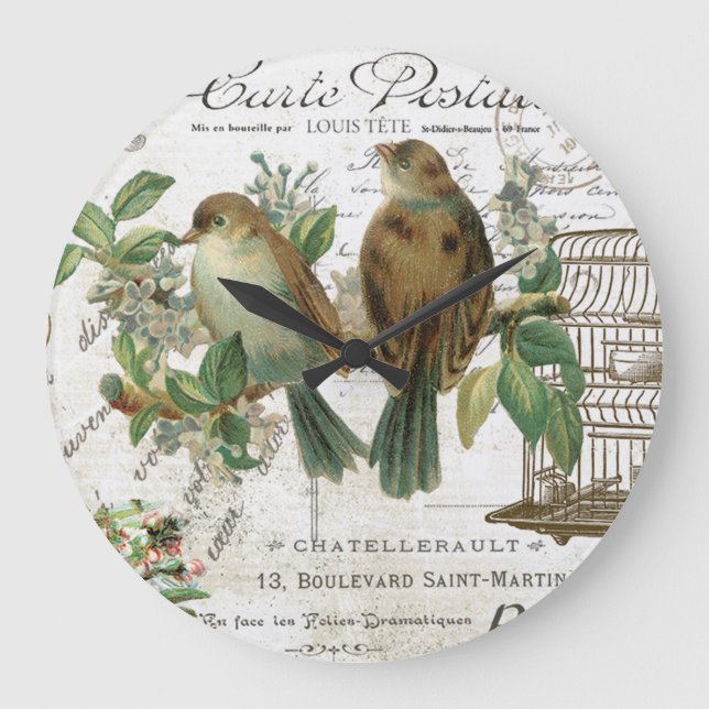 Grande Horloge Ronde Oiseaux Vintages et volières (Recto)