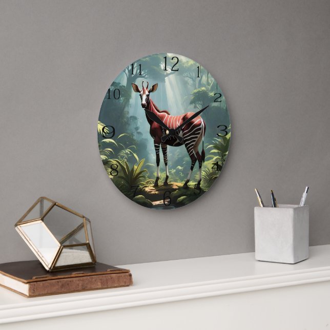 Grande Horloge Ronde Okapi Dans La Forêt Pluviale, (Zebra Giraffe) (Bureau)