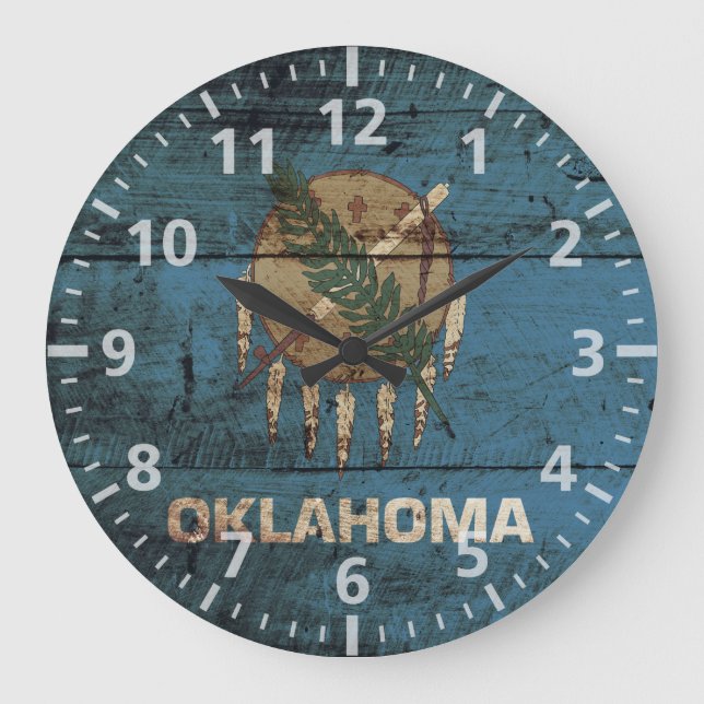 Grande Horloge Ronde Oklahoma State Flag on Old Wood (Recto)