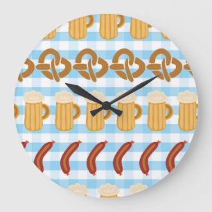 Grande Horloge Ronde Oktoberfest : bière, bretzel, motif de saucisses