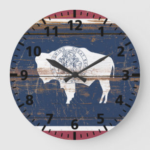 Grande Horloge Ronde Old Wooden Wyoming State Flag