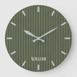 Grande Horloge Ronde Olive Pinstripes