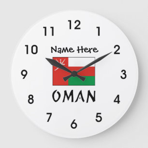 Grande Horloge Ronde Oman et Omani Drapeau avec votre nom