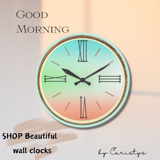 Grande Horloge Ronde Ombre Aqua, Vert, Corail (Créateur téléchargé)