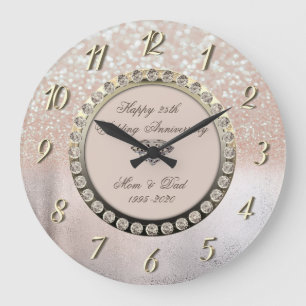 Grande Horloge Ronde Ombre Bokeh Diamants 25e Anniversaire de Mariage