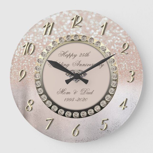 Grande Horloge Ronde Ombre Bokeh Diamants 25e Anniversaire de Mariage (Recto)