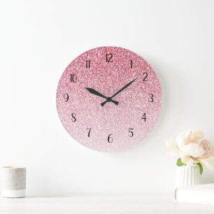 Grande Horloge Ronde Ombre de Parties scintillant rose