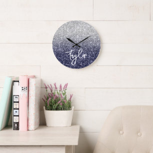 Grande Horloge Ronde Ombre de Parties scintillant Sparkury Luxury Silve