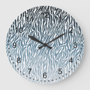 Grande Horloge Ronde Ombre d'impression Wild Blue Zebra
