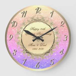 Grande Horloge Ronde Ombre Parties scintillant Gold Floral 25e annivers