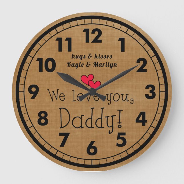 Grande Horloge Ronde On t'aime, papa ! Noms des enfants (Recto)