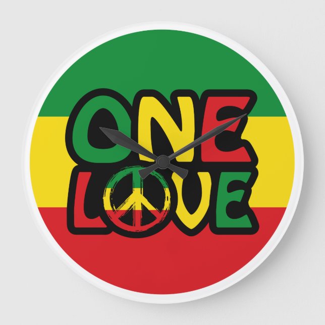 Grande Horloge Ronde One Love, Reggae design avec des couleurs reggae (Recto)