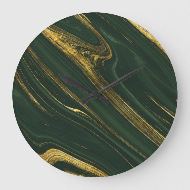 Grande Horloge Ronde Onyx Vert Luxueux : Marbre D'Or. (Recto)