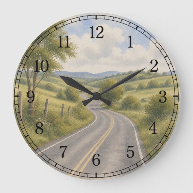 Grande Horloge Ronde Open Highway Wall Clock — Scenic Road Design (Recto)