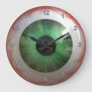 Grande Horloge Ronde Optométriste Eye Doctor Spooky Fun Green Eye Clock