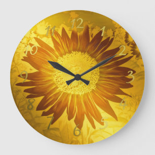 Grande Horloge Ronde or, brillant, moderne, style, couleur, tournesol