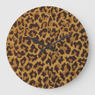Grande Horloge Ronde Or de Brown d'empreinte de léopard de rockabilly