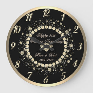 Grande Horloge Ronde Or Diamants Points Noirs 25e Anniversaire de maria
