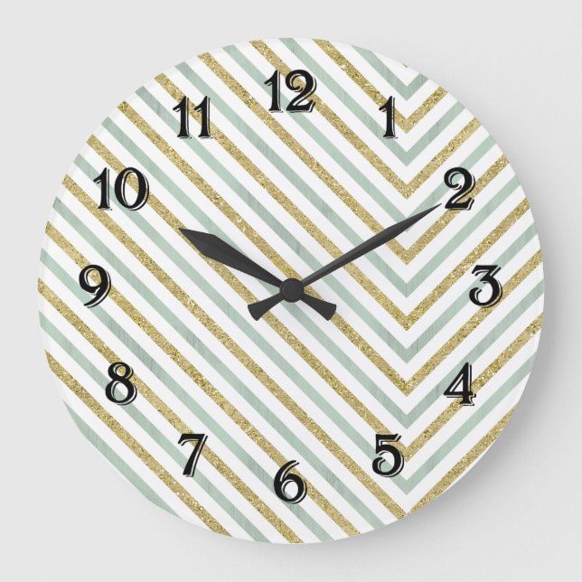Grande Horloge Ronde Or et blanc mignon chevron menthe (Recto)
