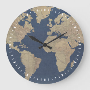 Grande Horloge Ronde Or et carte bleue du monde