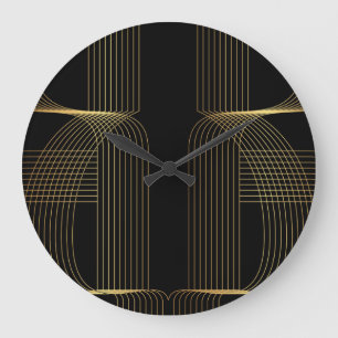 Grande Horloge Ronde Or, noir, élégant, cool, art de ligne tendance u