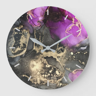 Grande Horloge Ronde Or noir rose Abstrait sans chiffres