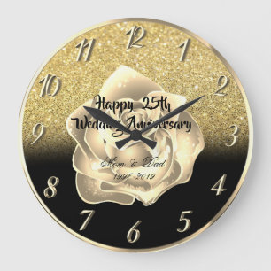 Grande Horloge Ronde Or Rose Glitter Ombre 25e anniversaire de mariage