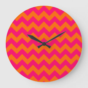 Grande Horloge Ronde Orange and Pink Zigzag