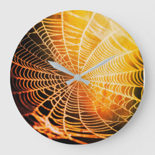Grande Horloge Ronde Orange Black Creepy Spooky Spider Web Large Clock