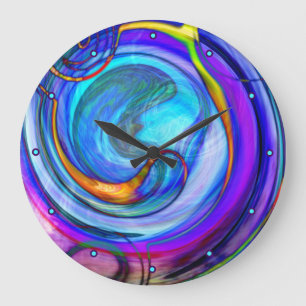 Grande Horloge Ronde Orange bleu abstract
