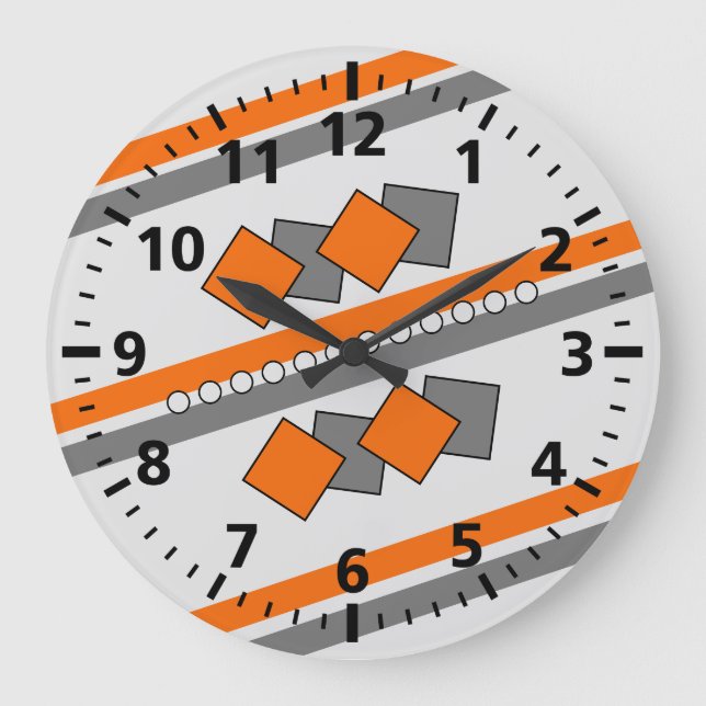 Grande Horloge Ronde Orange et gris pour enfants rayures de chambre et  (Recto)