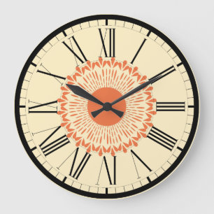 Grande Horloge Ronde Orange et Jaune, "tournesol"