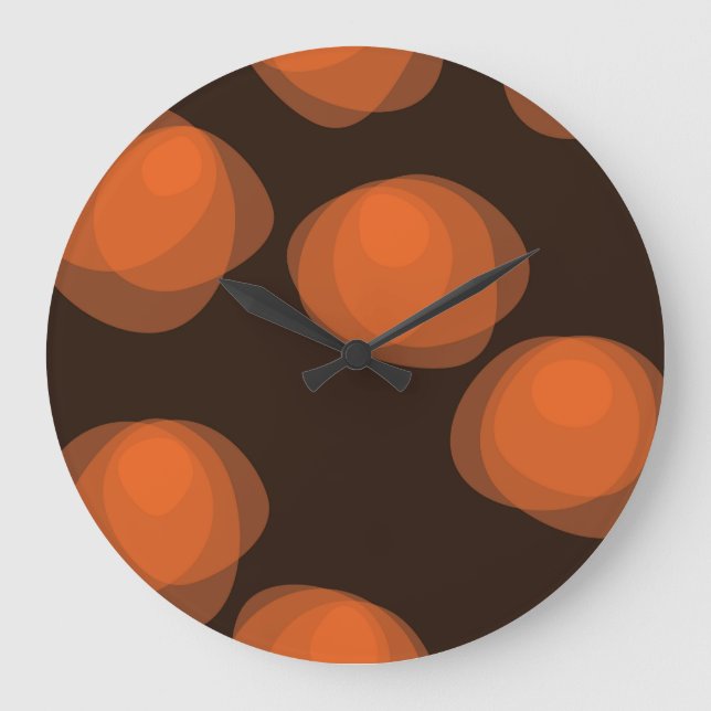 Grande Horloge Ronde Orange, moderne, cool, fleurs abstraites tendance (Recto)
