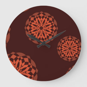 Grande Horloge Ronde Orange, moderne, décoratif, geometric flowers