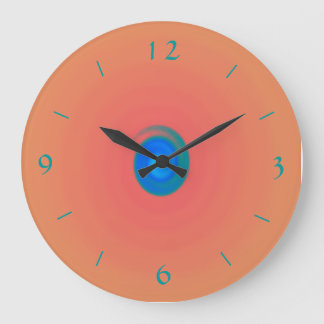 Grande Horloge Ronde Orange/rose avec Aqua/Centre bleu >Horloge murale