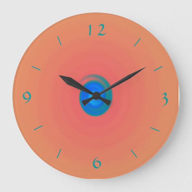 Grande Horloge Ronde Orange/rose avec Aqua/Centre bleu >Horloge murale (Recto)