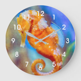 Grande Horloge Ronde Orange Seahorse délice