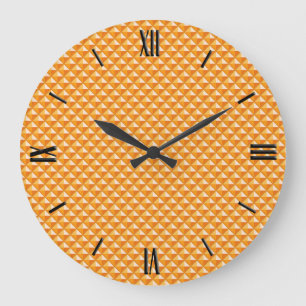 Grande Horloge Ronde Orange sorbet, aspect émail, grille cloutée