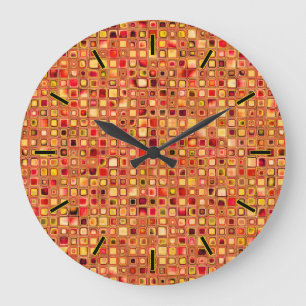 Grande Horloge Ronde Orange 'Terracotta' Texturé Carreaux de mosaïque