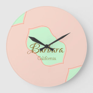 Grande Horloge Ronde Orange vert pastel bohème ajouter nom lieu rustiqu