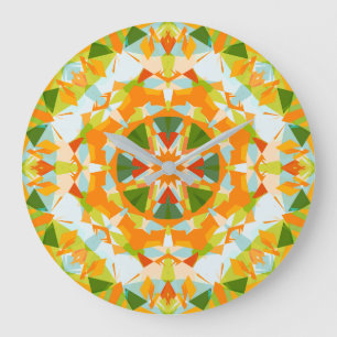 Grande Horloge Ronde Orange vif étoile verte vibrante Bohème Maximalist